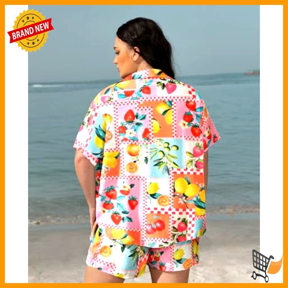 Plus Size Two Piece Set Summer Vacation Outfit Short Sleeve Top and Shorts - Picture 5 of 6